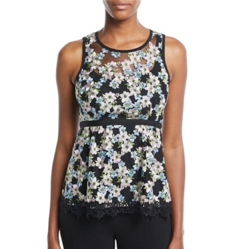 Nanette Lepore Midsummer Floral Lace Crochet Sleeveless Tank Top Blue Pink 6